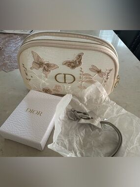 Dior Cream Embroidered Butterfly Cosmetic Pouch